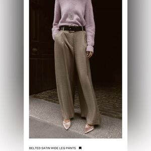 ZARA BELTED SATIN WIDE LEG PANTS